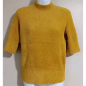 bailey 44 Women Mustard Yellow Soft 1/2 Sleeve High Neck Fuzzy Sweater Size S‎